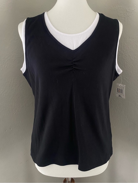 Carolyn Taylor Tops - Vtg NWT Black Double Layer Ruche Mesh Sporty Tank Top Minimalist Everyday Casual